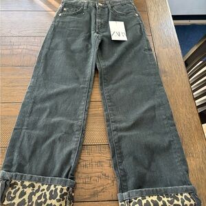 Zara Black Jeans with Animal Print Cuffs